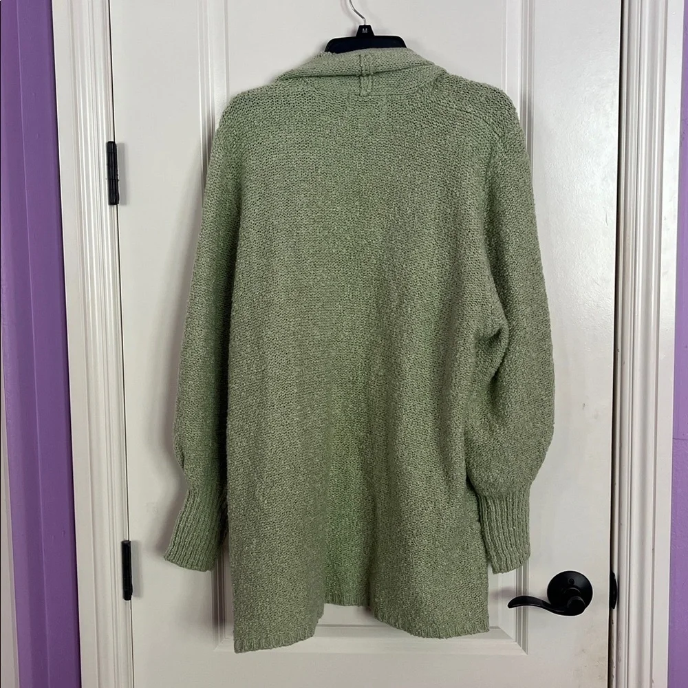 Vintage Sage Green Open Front Cardigan Cozy Knit Pockets Lightweight Size XL - Picture 3 of 4